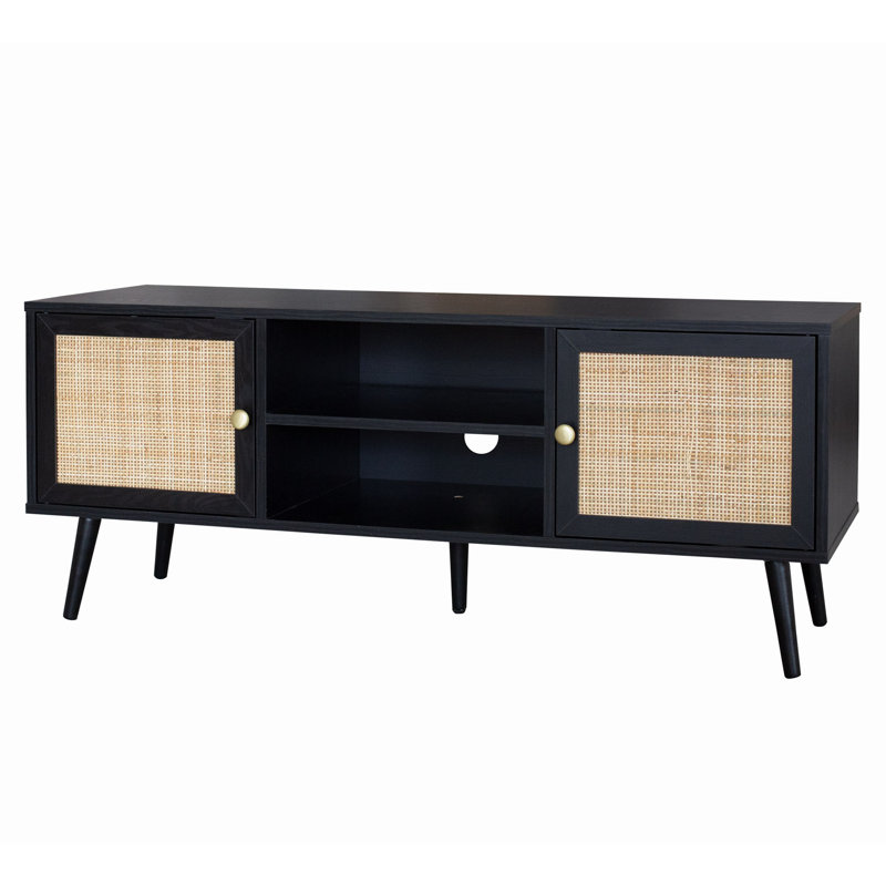 Beachcrest Home Presley Rattan Storage Media Console for TVs up to 59